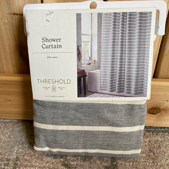 Threshold Cotton Shower Curtain in Gray and White - Picture 1 of 5
